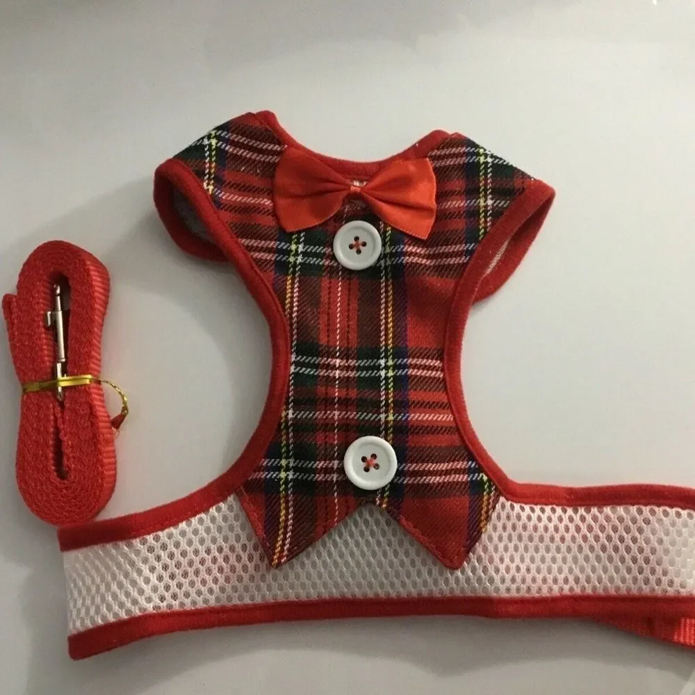 NWOT Small Dog Cat Breathable Mesh Harness Vest Collar‎ chest strap Leash set. L